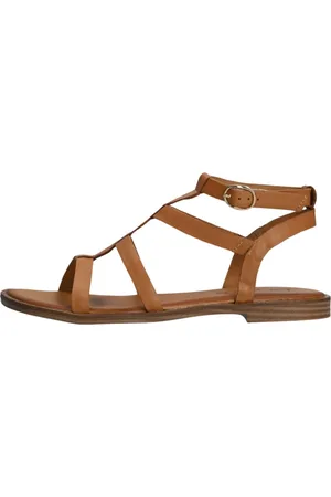 TANGO Schoenen, Dames, Bruin, 40 EU, Leer, Stijlvolle Cognac Sandalen met Gouden Studs