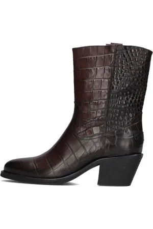 Shabbies Amsterdam Schoenen, Dames, Bruin, 40 EU, Leer, Croco Print Enkellaars