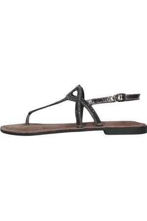 Lazamani Schoenen, Dames, Bruin, 37 EU, Leer, Bronzen Sandaal met Strass en Kralen