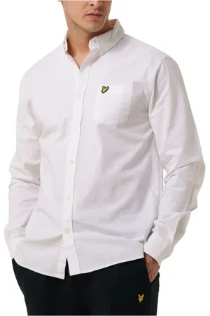 Lyle & Scott Overhemden, Heren, Wit, M, Katoen, Casual Katoen Linnen Button Down Overhemd