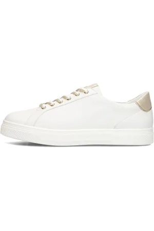 Hassia Schoenen, Dames, Wit, 41 1/2 EU, Leer, Witte lage sneakers met gouden accenten
