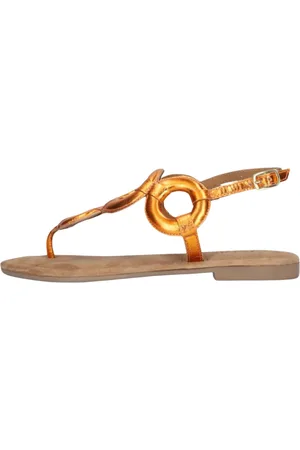 Lazamani Schoenen, Dames, Oranje, 36 EU, Suède, Oranje Sandaal met Metallic Afwerking