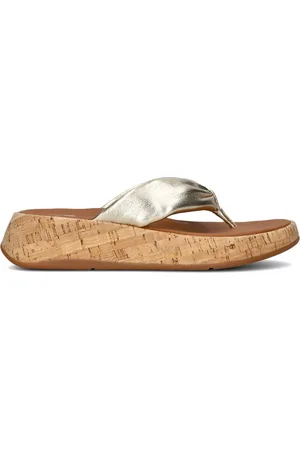FitFlop Schoenen, Dames, Geel, 42 EU, Leer, Gouden Leren Instap Sandalen