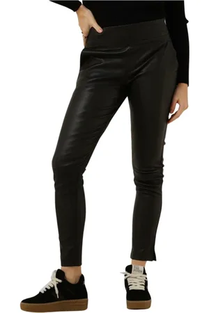 Ibana Broeken, Dames, Zwart, L, Katoen, Zwarte leren broek Colette