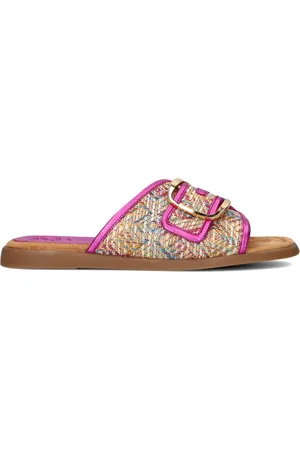Unisa Schoenen, Dames, Veelkleurig, 37 EU, Leer, Roze Metallic Raffia Slippers