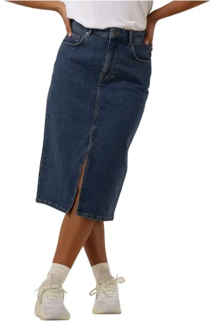 Object Rokken, Dames, Blauw, S, Denim, Denim Midi Rok Casual Chic Look