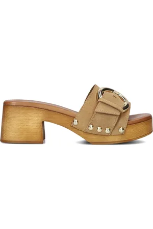 Lina Locchi Schoenen, Dames, Bruin, 37 EU, Suède, Stijlvolle Zomer Slippers met Studs