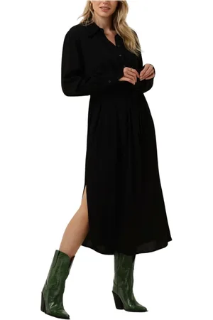 Minus Kleedjes, Dames, Zwart, S, Solid Shirtdress Zwart