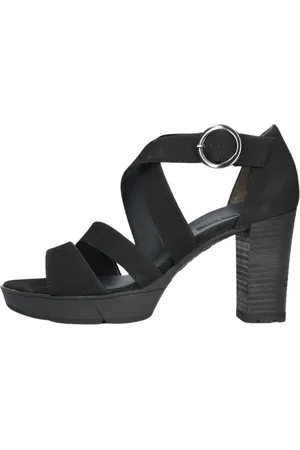 Paul Green Schoenen, Dames, Zwart, 39 EU, Leer, Elegante Zwarte Sandaal met Blokhak