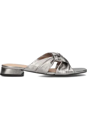 Lina Locchi Schoenen, Dames, Grijs, 40 EU, Leer, Zilveren Gevlochten Leren Slippers