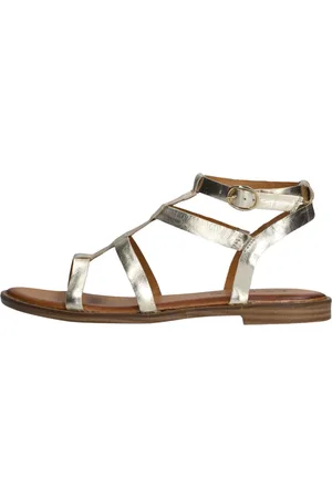 TANGO Schoenen, Dames, Geel, 39 EU, Leer, Elegante Gouden Sandaal met Bolstuds