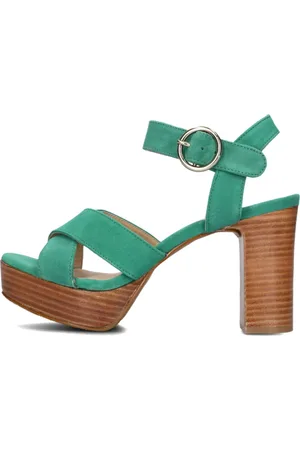 GOOSECRAFT Schoenen, Dames, Groen, 38 EU, Suède, Groene Suède Kruisband Sandalen
