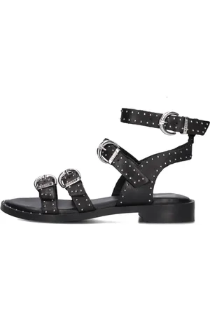 Bronx Schoenen, Dames, Zwart, 36 EU, Leer, Zwarte Leren Sandalen met Gouden Studs