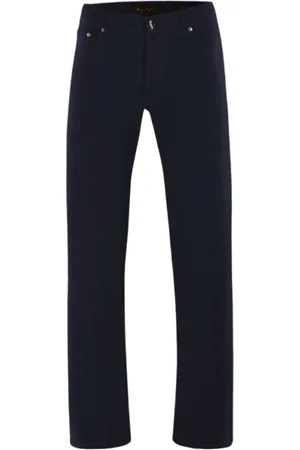 MOORER Broeken, Heren, Blauw, W38, Katoen, Vintage Zijde Katoenen Broek
