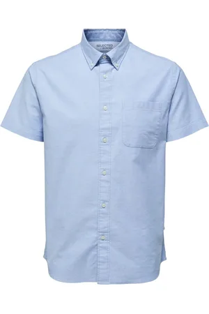 SELECTED Overhemden, Heren, Blauw, L, Katoen, Short Sleeve Shirts