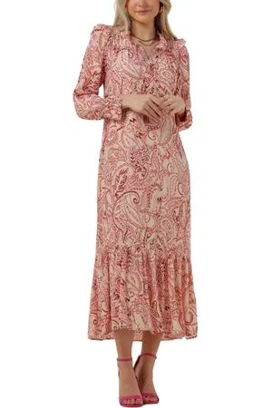 Moliin Kleedjes, Dames, Veelkleurig, L, Rosalie Midi Jurk Bruin