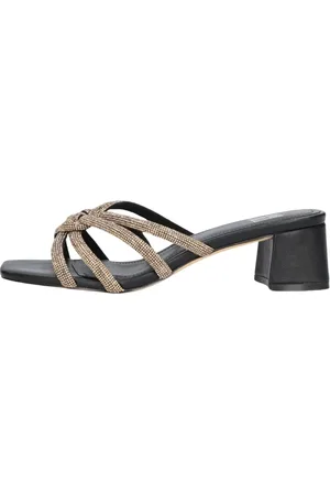 Bibi Lou Schoenen, Dames, Geel, 38 EU, Leer, Zwarte Strappy Muiltjes Sandalen met Strass