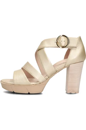 Paul Green Schoenen, Dames, Geel, 39 EU, Leer, Elegante Gouden Sandaal met Blokhak