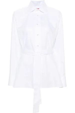 FARFETCH Blouses & Shirts, Dames, Wit, M, Katoen, Witte Katoenen Overhemd met Strikbevestigingsriem