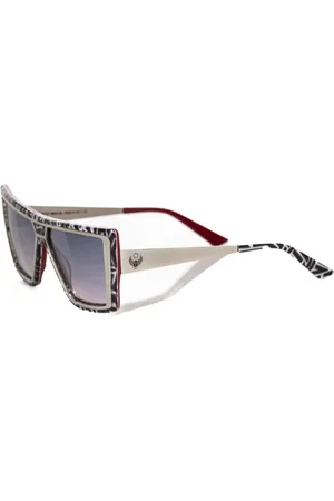 FRANKIE MORELLO Accessoires, Dames, Zwart, ONE Size, Zebra Patroon Vierkante Zonnebril Blauwe Spiegel