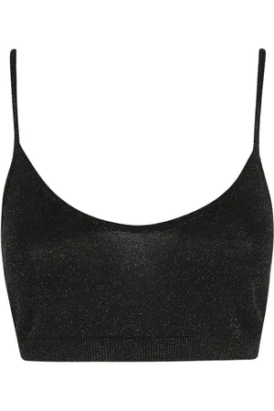 FEDERICA TOSI Tops, Dames, Zwart, S, Lurex Cropped Top met Dunne Bandjes