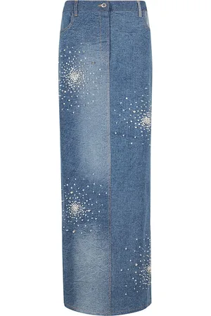 Des Phemmes Rokken, Dames, Blauw, S, Denim, Geborduurde Denim Midi Rok