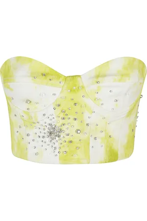 Des Phemmes Tops, Dames, Veelkleurig, S, Denim, Geborduurde Tie Dye Denim Bustier