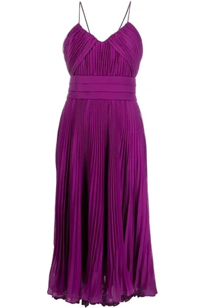 Max Mara Kleedjes, Dames, Paars, S, Polyester, Paarse Geplooide Midi Jurk