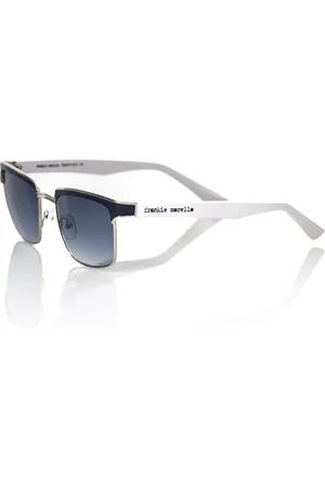 FRANKIE MORELLO Accessoires, Heren, Zwart, ONE Size, Leer, Zwarte Leren Clubmaster Zonnebril Blauwe Lens