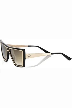 FRANKIE MORELLO Accessoires, Dames, Zwart, ONE Size, Zwart Goud Vierkante Zonnebril Bruin Spiegel