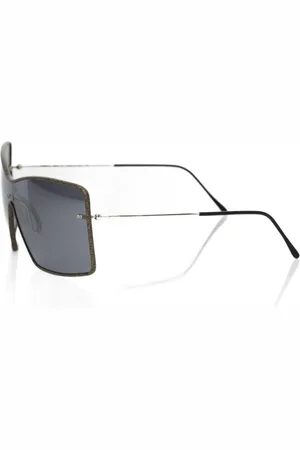 FRANKIE MORELLO Accessoires, Dames, Zwart, ONE Size, Elegante Shield Zonnebril Grijze Spiegellens