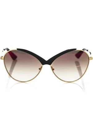 FRANKIE MORELLO Accessoires, Dames, Zwart, ONE Size, Glanzende Vlinder Zonnebril Bruine Lens