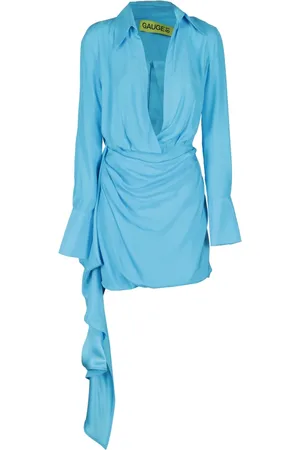 GAUGE81 Kleedjes, Dames, Blauw, M, Zijden Gravia Elegante Jurk