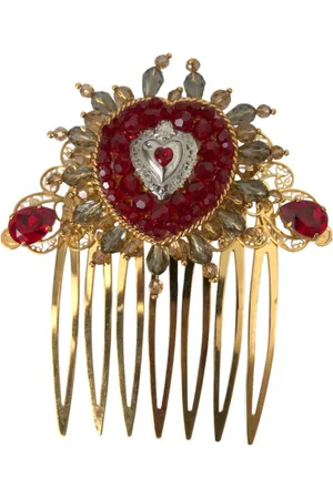Dolce & Gabbana Accessoires, Dames, Veelkleurig, ONE Size, Kristal Hart Messing Haarkam