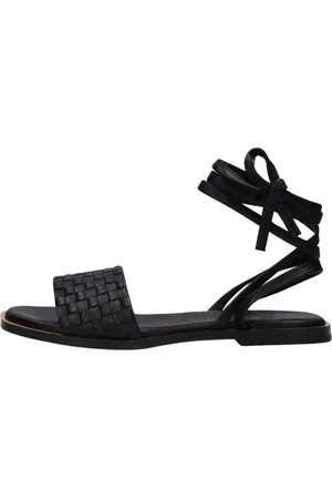 Shabbies Amsterdam Schoenen, Dames, Zwart, 38 EU, Leer, Zwarte Gevlochten Leren Sandaal