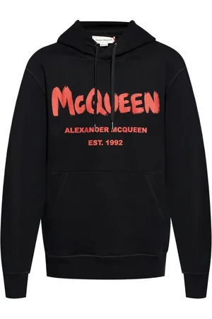 Alexander McQueen Sweatshirts & Hoodies, Heren, Zwart, M, Katoen, Zwarte Logo Print Hoodie