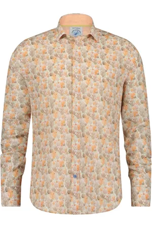 A fish named fred Overhemden, Heren, Oranje, L, Katoen, Oranje Casual Overhemd met Print