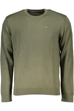 Napapijri Truien, Heren, Groen, L, Katoen, Groene Crew Neck Geborduurde Trui