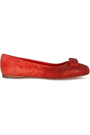 Salvatore Ferragamo Schoenen, Dames, Rood, 38 1/2 EU, Leer, Rode Ballerina Flats Kristalversieringen