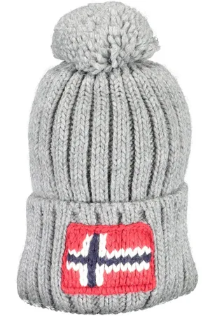 Napapijri Accessoires, Heren, Grijs, ONE Size, Wol, Grijze Wol Pompon Logo Hoed