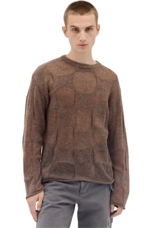 Brain Dead Tops, Heren, Bruin, M, Wol, Check Crewneck Gebreide Trui