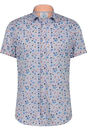 A fish named fred Overhemden, Heren, Veelkleurig, L, Katoen, Blauw Casual Kortemouw Overhemd