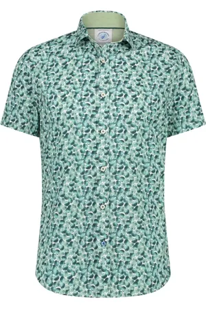 A fish named fred Overhemden, Heren, Groen, L, Katoen, Groen Casual Kortemouw Overhemd