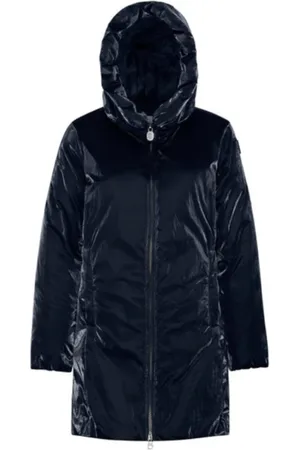 Invicta Jassen, Heren, Blauw, M, Lange Gewatteerde Jas met Glanzende Stof