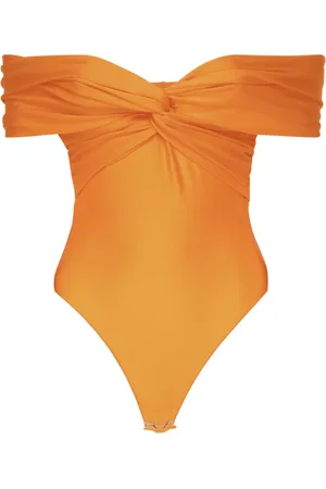Andamane Badkleding, Dames, Oranje, XS, Oranje Crossover Bardot Bodysuit Gemaakt in Italië
