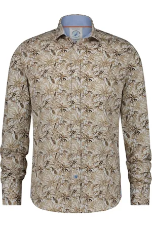 A fish named fred Overhemden, Heren, Bruin, L, Katoen, Bruin Casual Overhemd met Print
