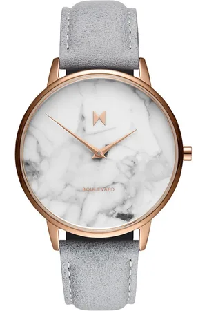 MVMT Accessoires, Dames, Veelkleurig, ONE Size, Leer, Roségouden Boulevard Horloge met Grijs Leer