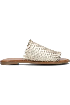 Lina Locchi Schoenen, Dames, Geel, 37 EU, Leer, Gouden Leren Slippers