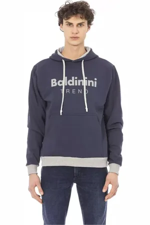 BALDININI Sweatshirts & Hoodies, Heren, Blauw, 2Xl, Katoen, Blauwe Hoodie met Logo en Maxi Zak
