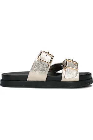 Lina Locchi Schoenen, Dames, Geel, 42 EU, Leer, Gouden Leren 2 Band Slipper